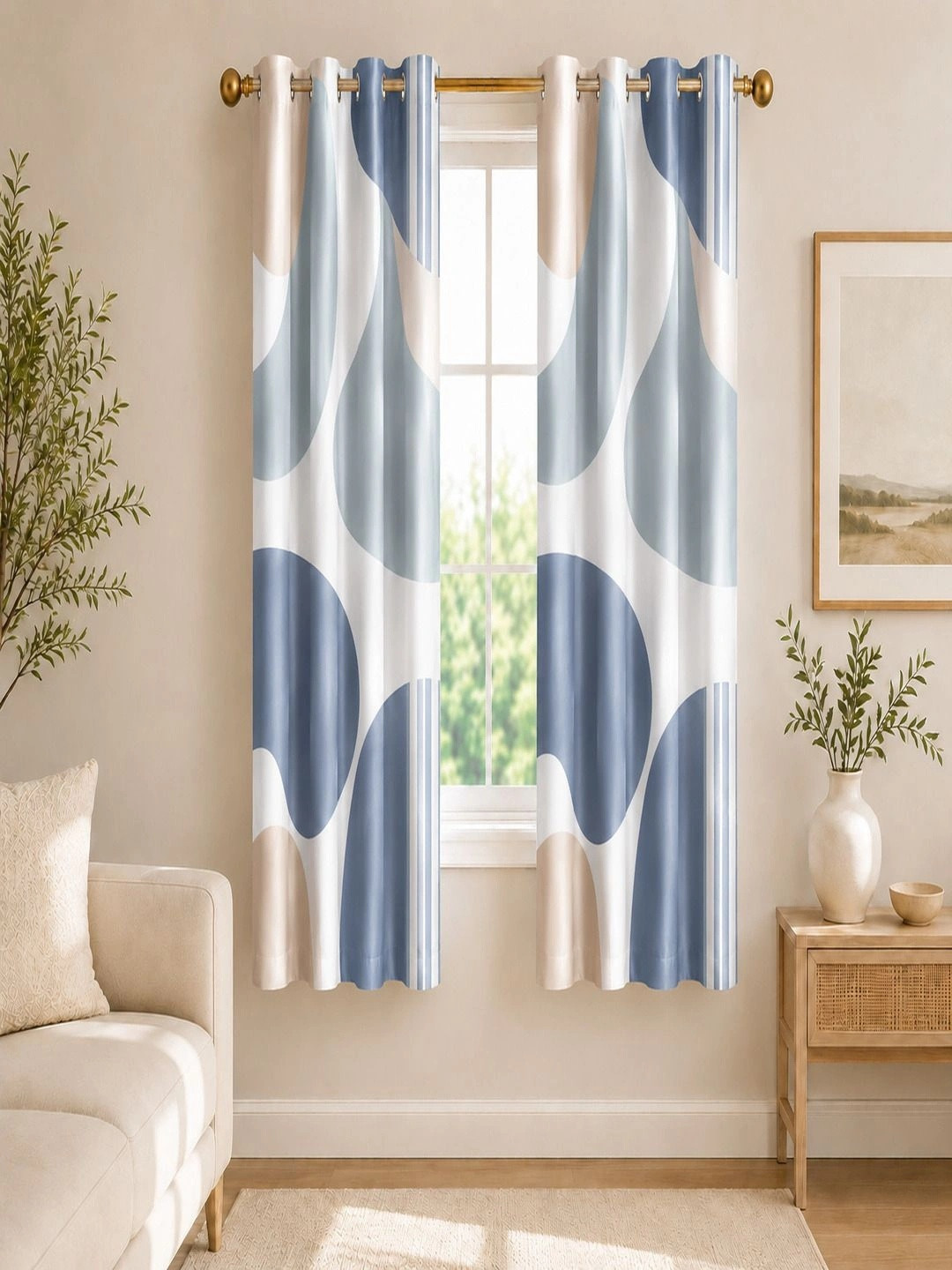 RRC Blue Set of 2 Geometric Room Darkening Window