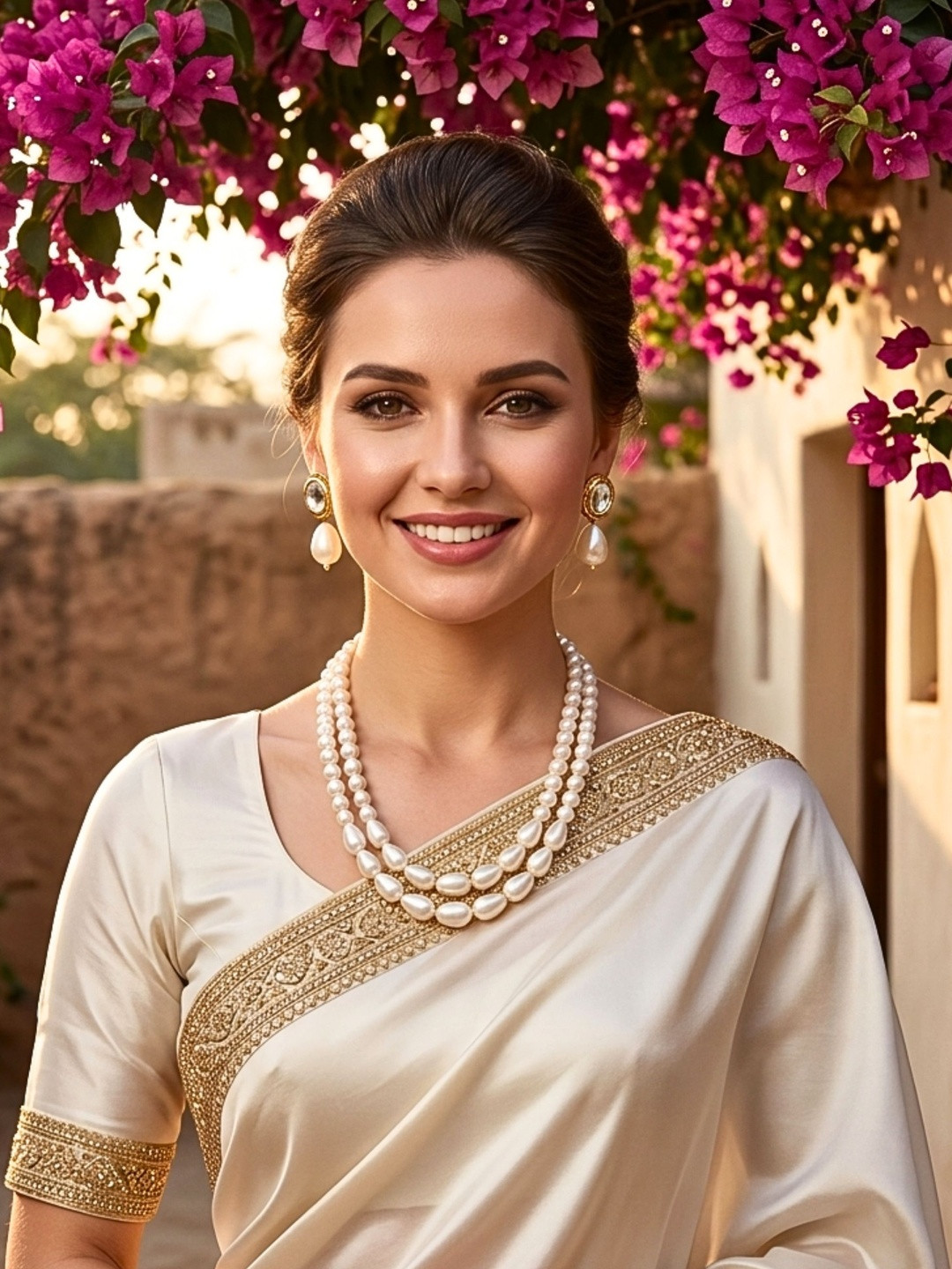 Anouk Gold-Plated Layered Pearl Necklace and Earrings