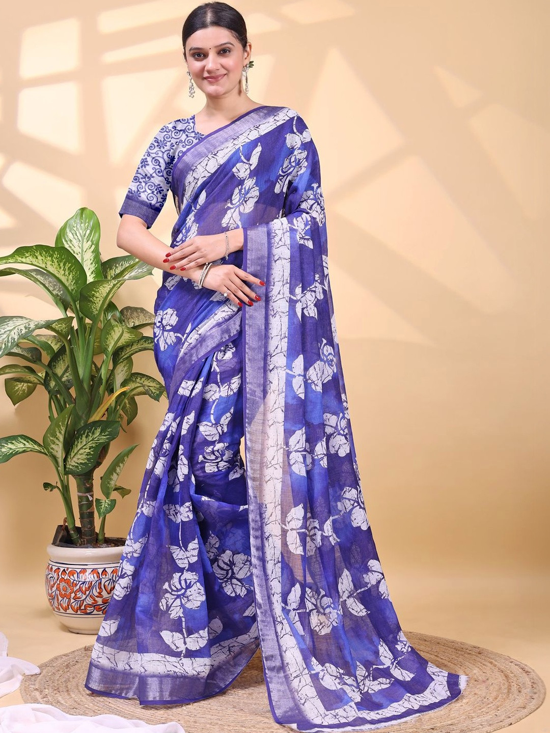 Anouk Mirage Women Floral Printed with Mobile Pocket Ready-to-Wear Zari Saree & Blouse