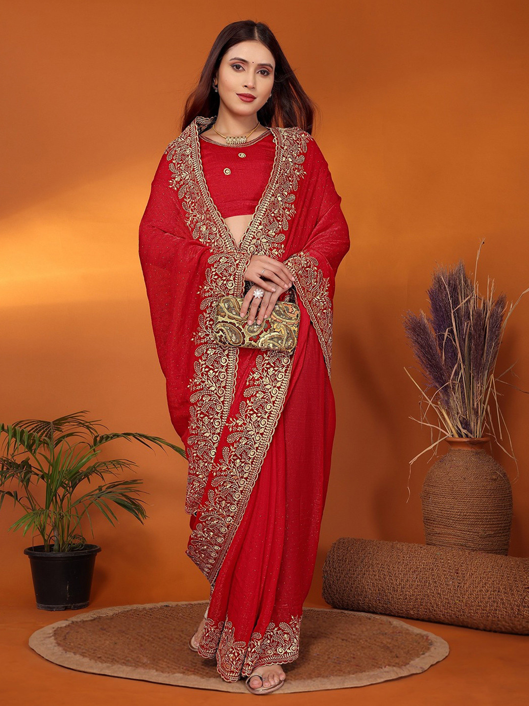 Anouk Embellished Embroidered Silk Blend Heavy Work Saree