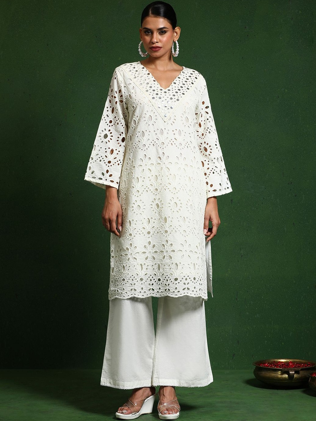 Anouk Women Regular Pure Cotton Kurta with Palazzos