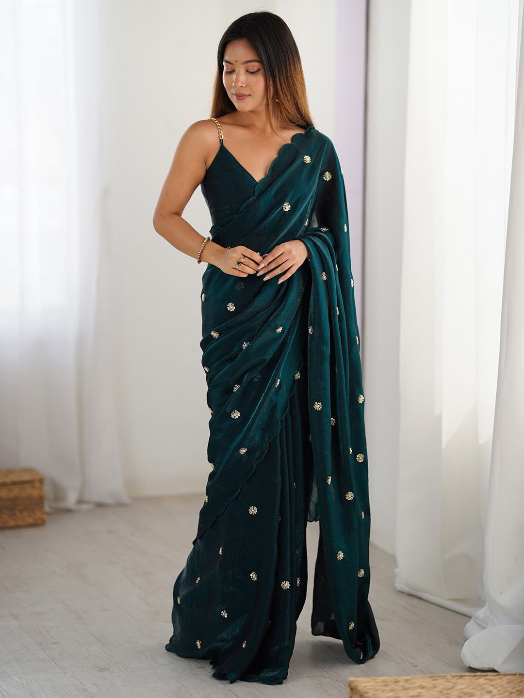 Anouk Embellished Satin Saree With Blouse Piece