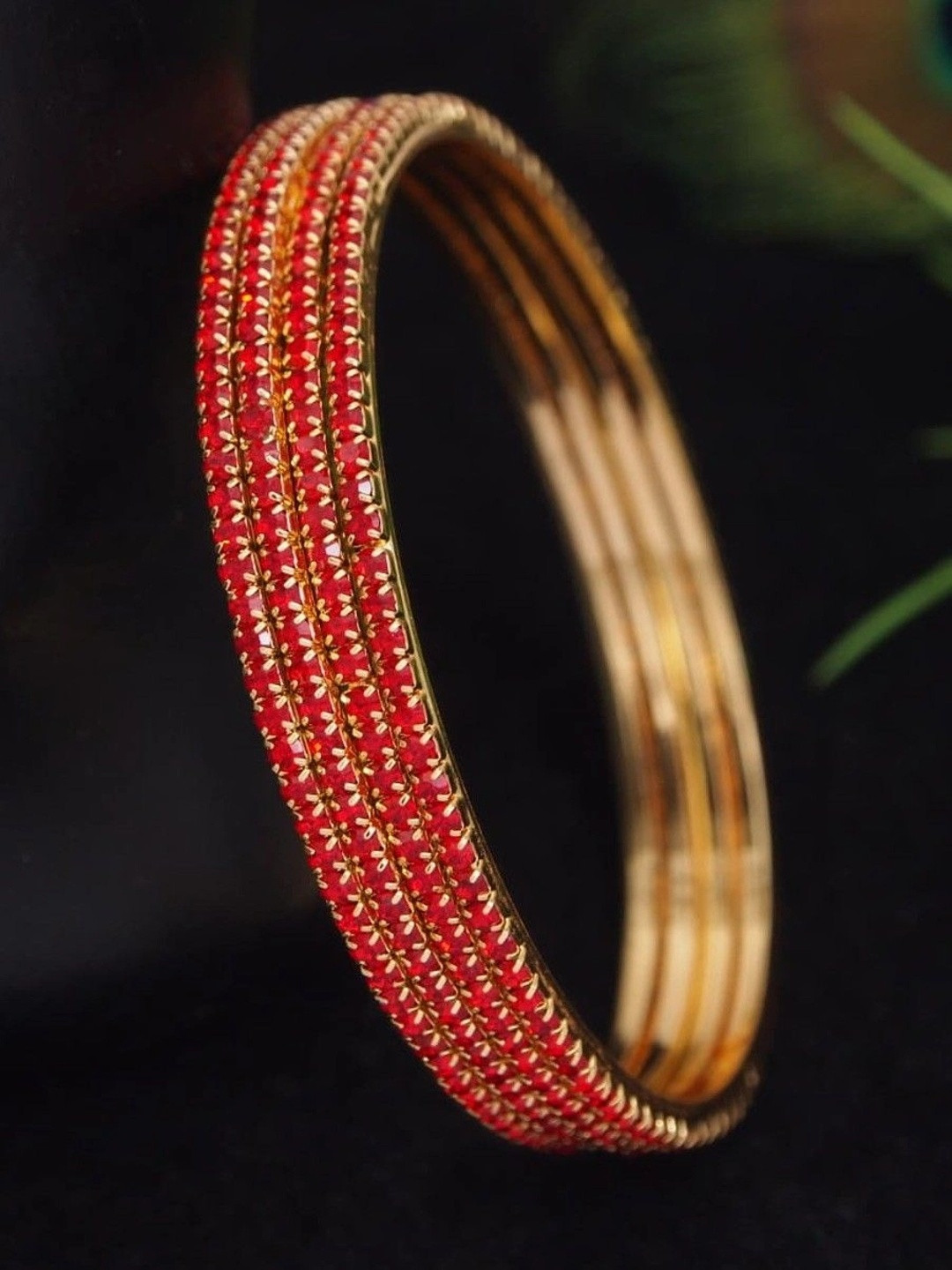 SGA FASHION Set Of 4 Gold-Plated American Diamond Stones Studded Bangles