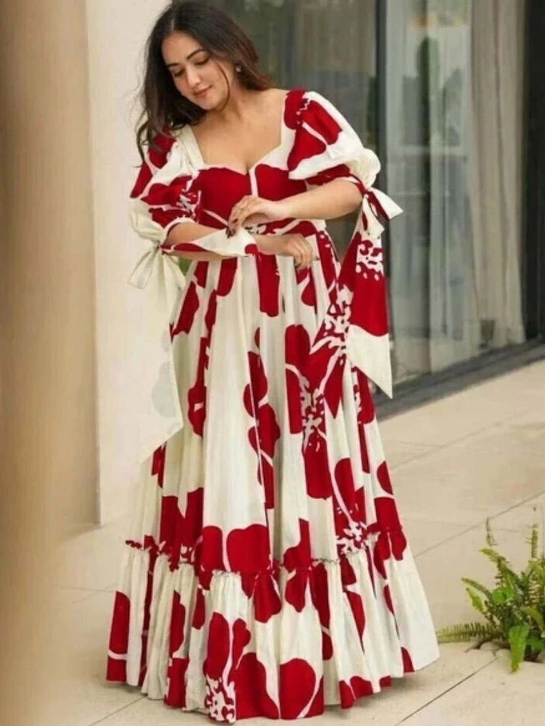 Modestouze Attires Floral Print Puff Sleeve Maxi Dress