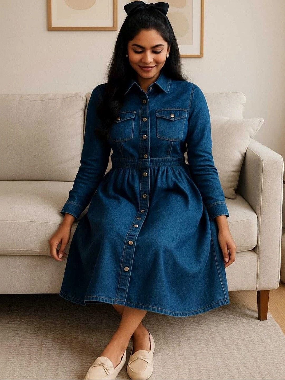 RKK COLLECTION Denim A-Line Dress