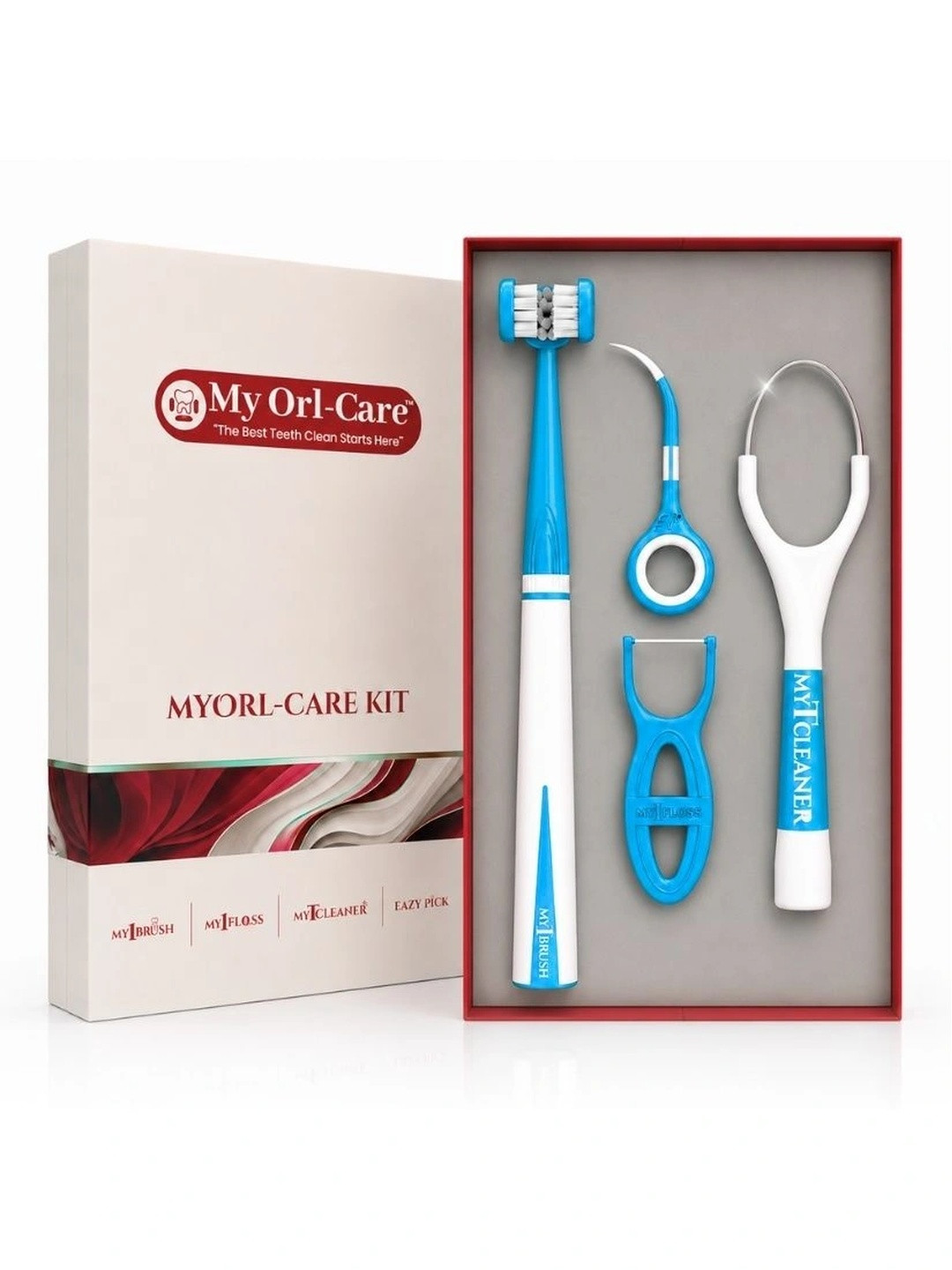 MyOrl-Care Kit 3-Sided Manual Toothbrush- Floss Picks- Tongue Cleaner-Toothpicks