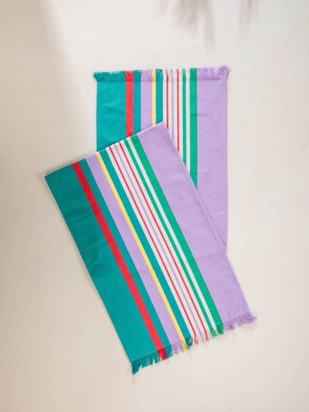 FREEDOM TREE Happy Stripes Green Multi Geometric Cotton Table Runner