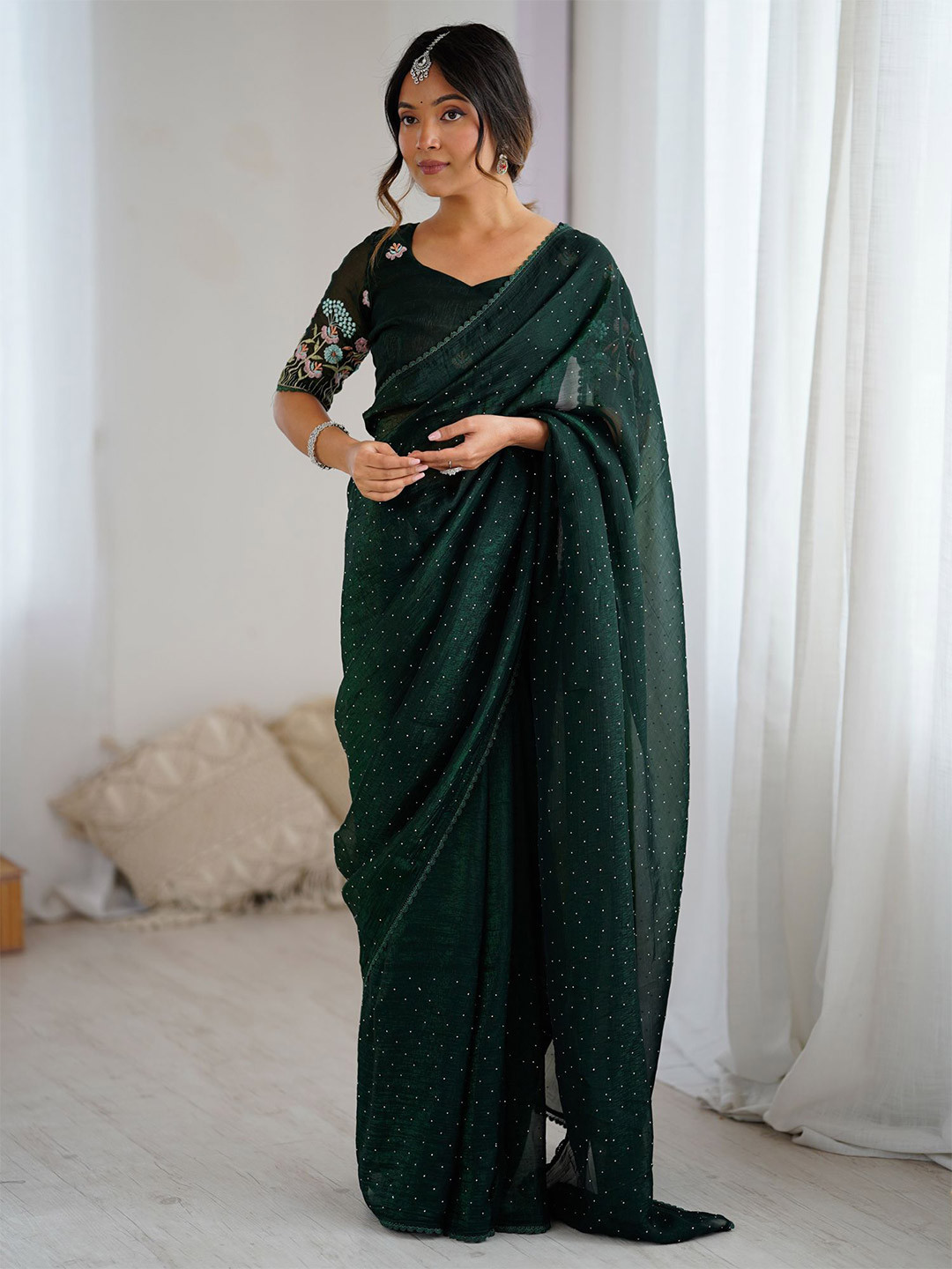 Anouk Embellished Beads and Stones Tissue Saree