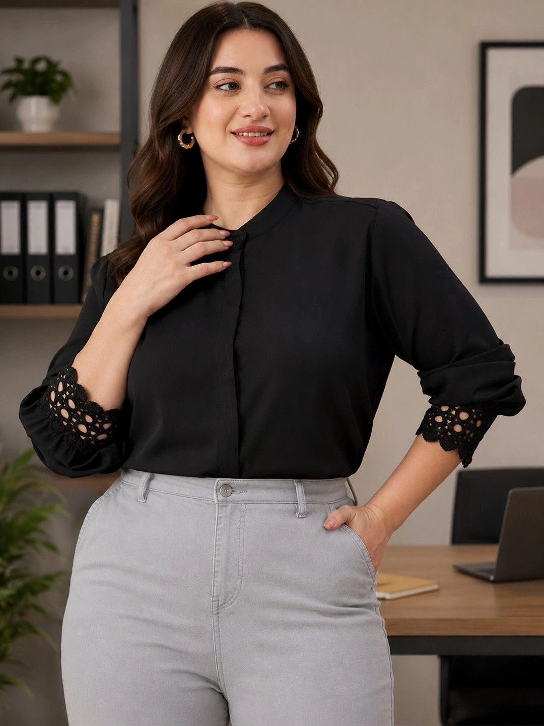 Style Quotient Mandarin Collar Solid Formal Shirt