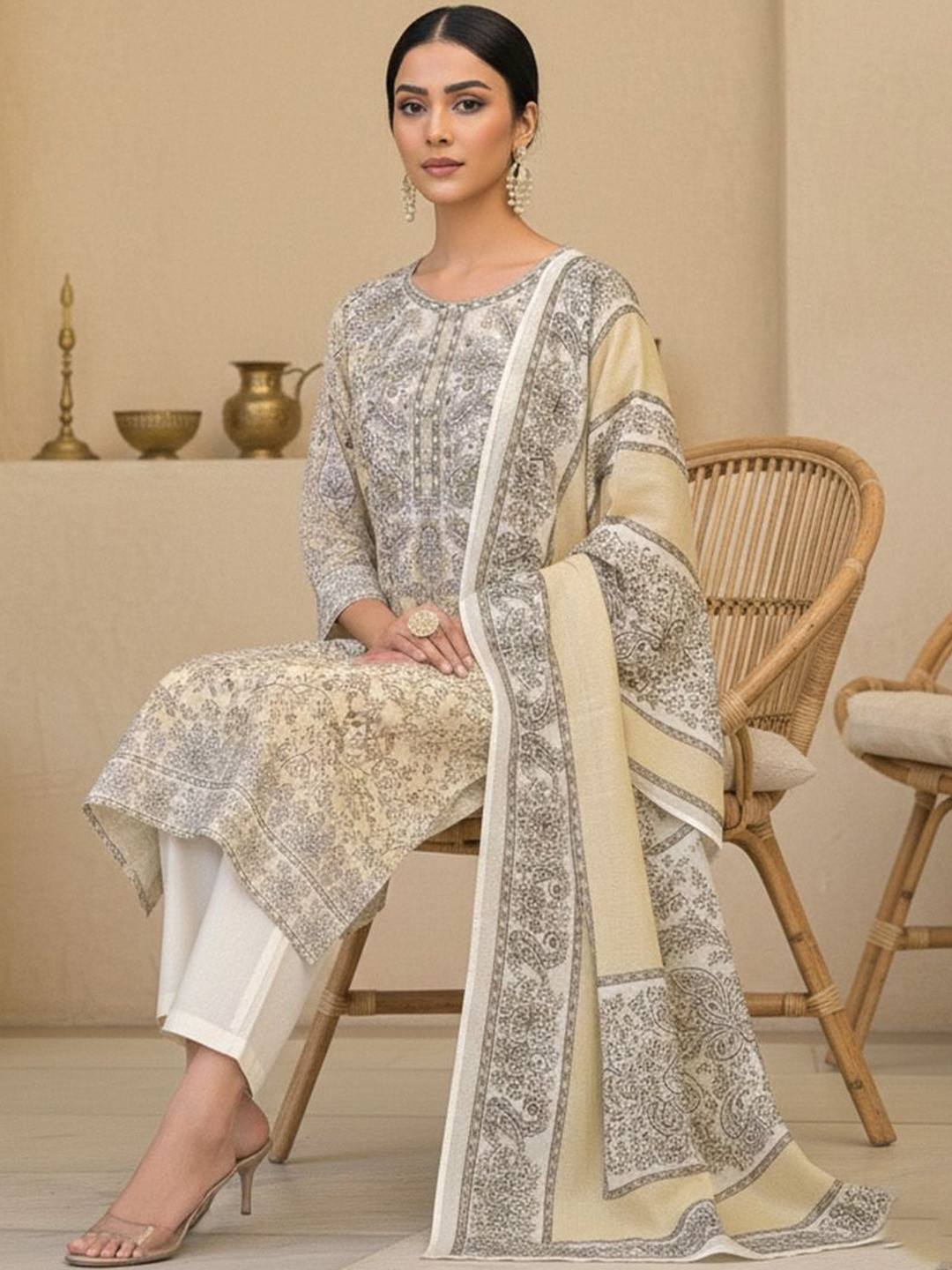 Anouk Women Ethnic Motifs Printed Regular Pure Cotton Kurta with Trousers & With Dupatta