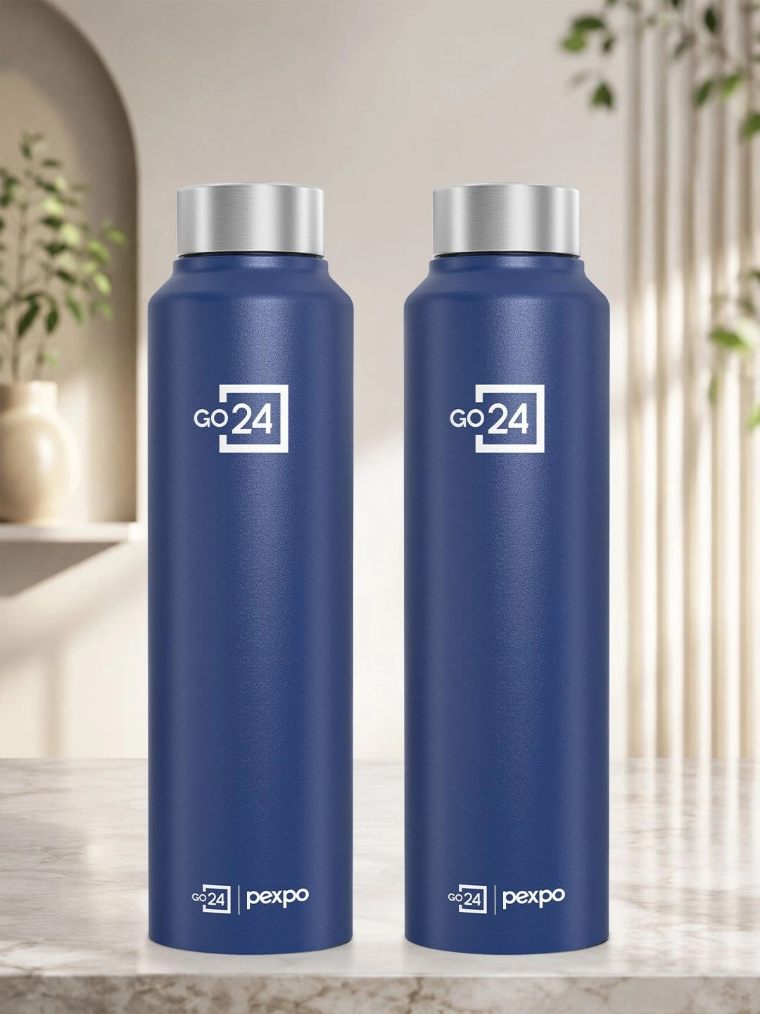Go24 Chromo-Xtreme Navy Blue Stainless Steel Single Wall Vacuum 2 Piece Water Bottle - 1L