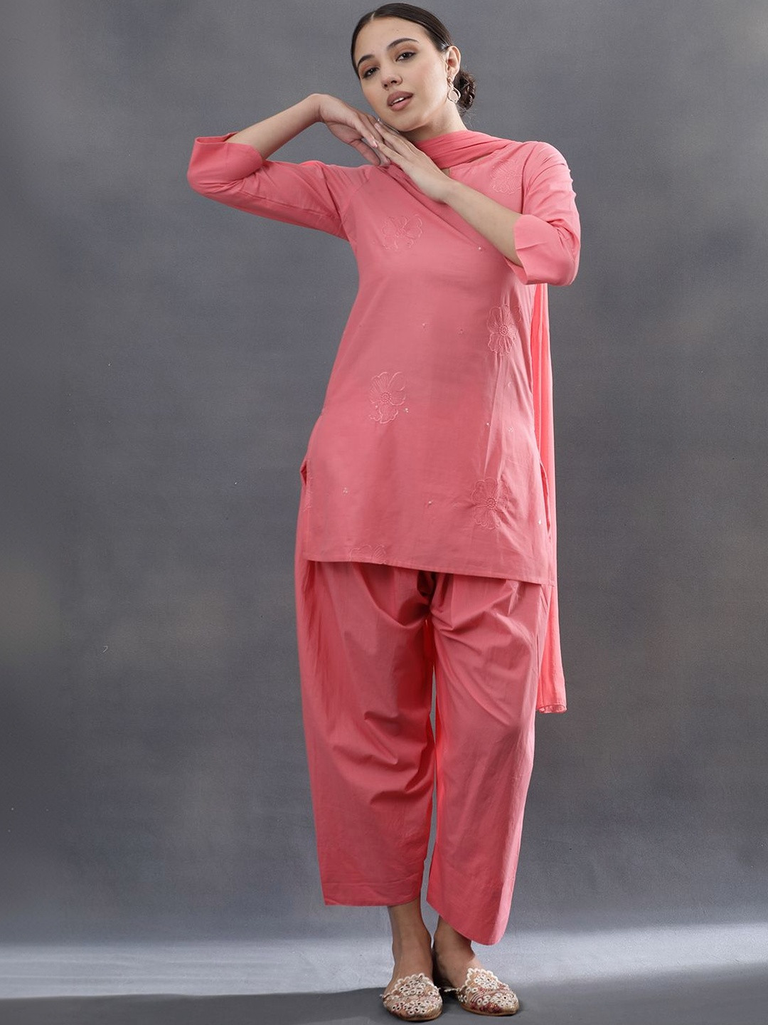 Anouk Women Cotton Printed Straight Kurti Farshi Salwar with Dupatta