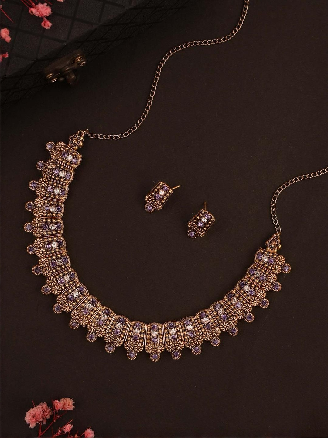 Adjustable Handcrafted AD Chain Necklace Set with Matching Earrings