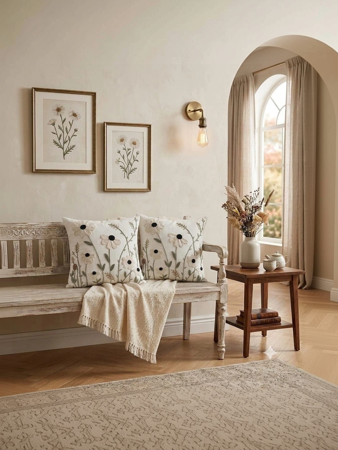salajya anchla Cream-Coloured Set of 2 Floral Square Cushion Covers