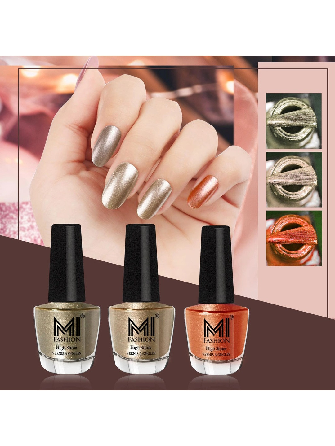 MI FASHION Set of 3 Vernis A Ongles High Shine Long Lasting Shimmer Nail Paint - 12ml each