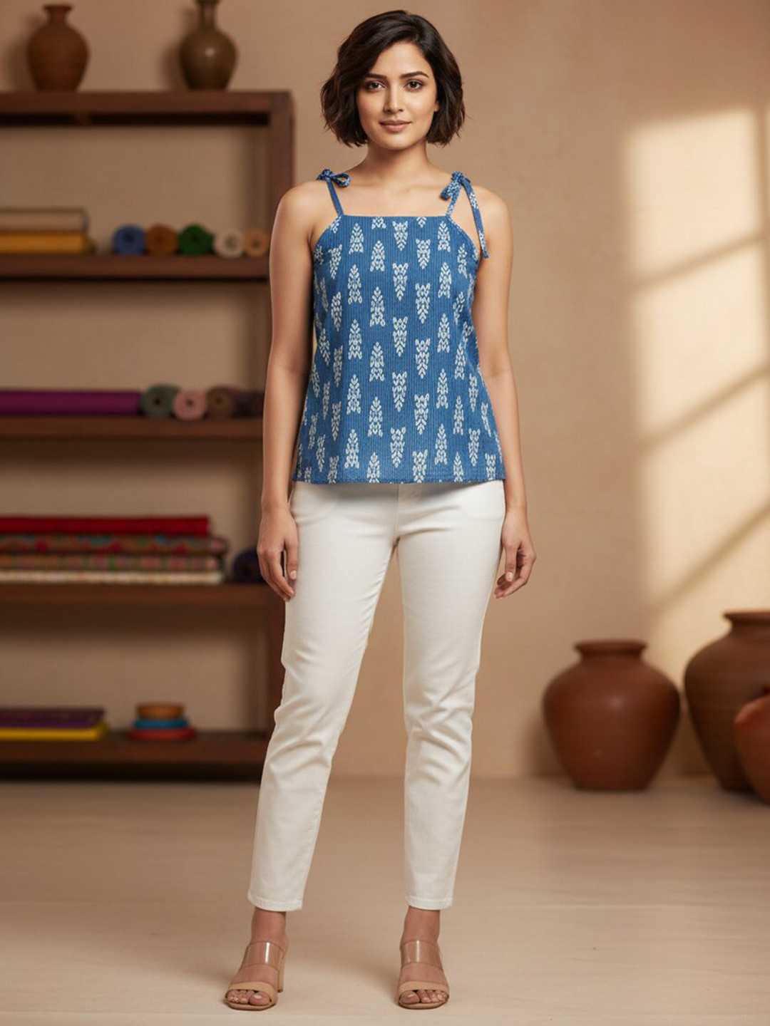 Anouk Mirage Ethnic Motifs Printed Square Neck Pure Cotton Kurti