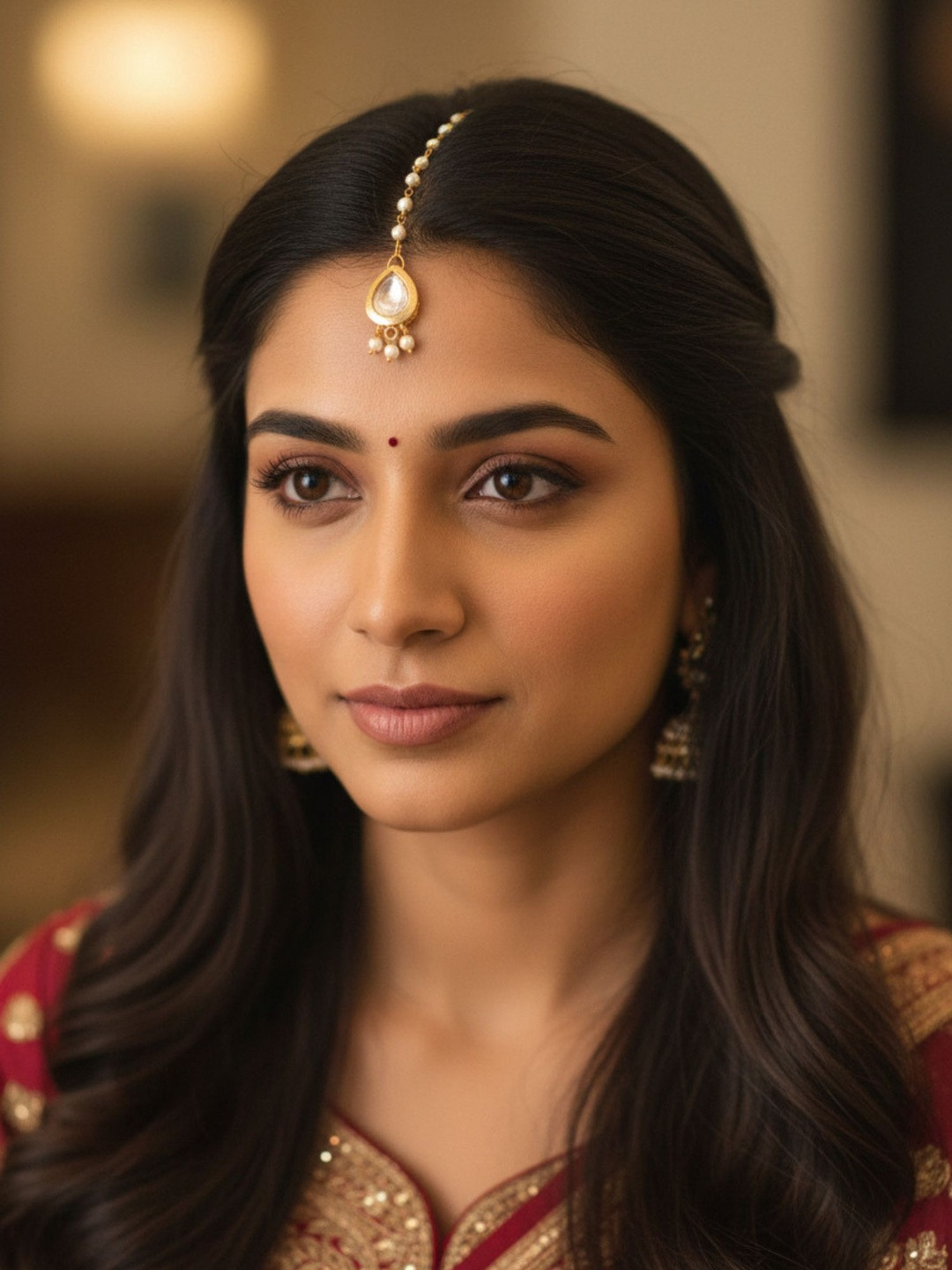 Anouk Gold-Plated Artificial Stones and Beads Studded Maang Tikka Head Jewellery
