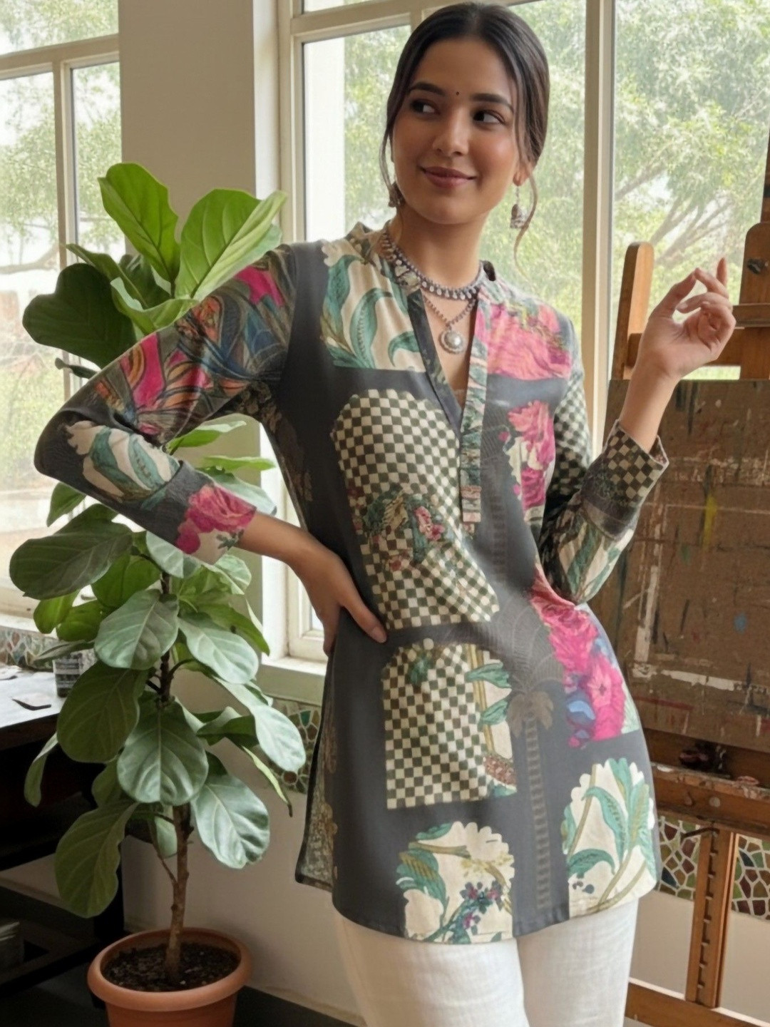 Anouk Mirage Floral Printed V-Neck Pure Cotton Kurti