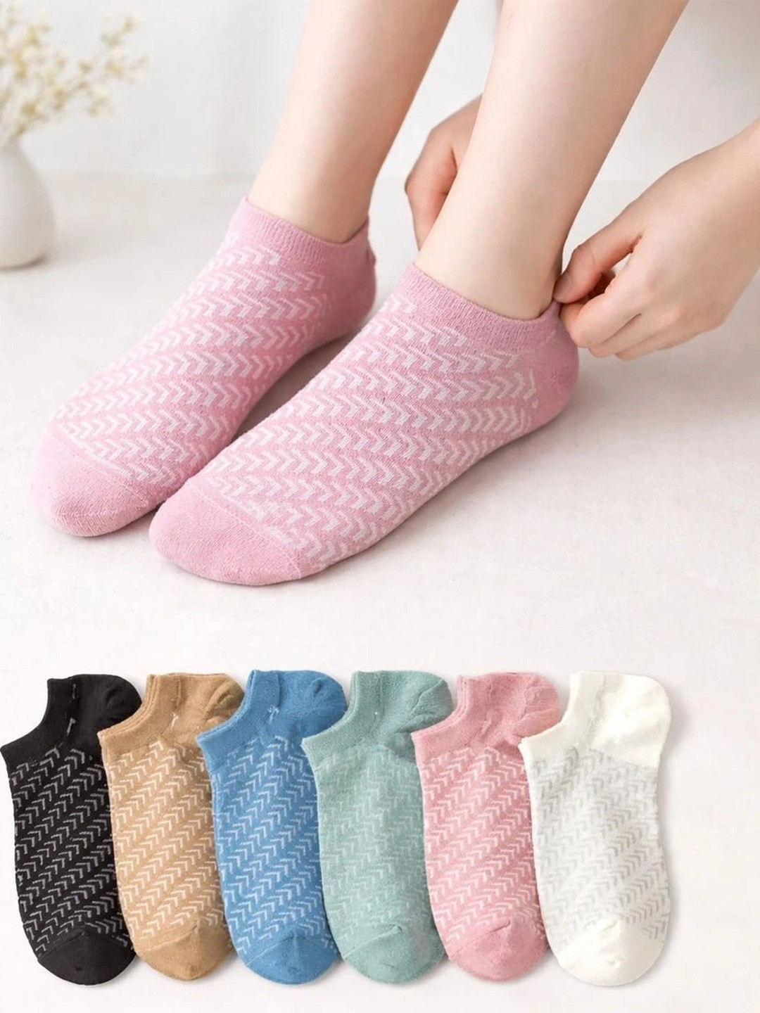 Ecomgedz Women Pack of 6 Cotton Patterned Ankle Length Socks