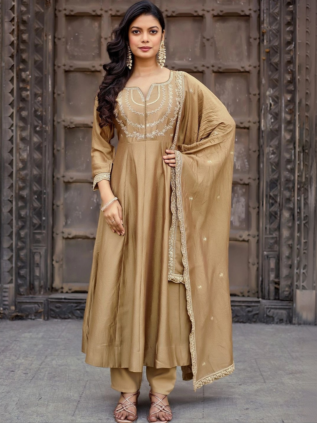 SACi Women Ethnic Motifs Embroidered Empire Kurta with Trousers & With Dupatta