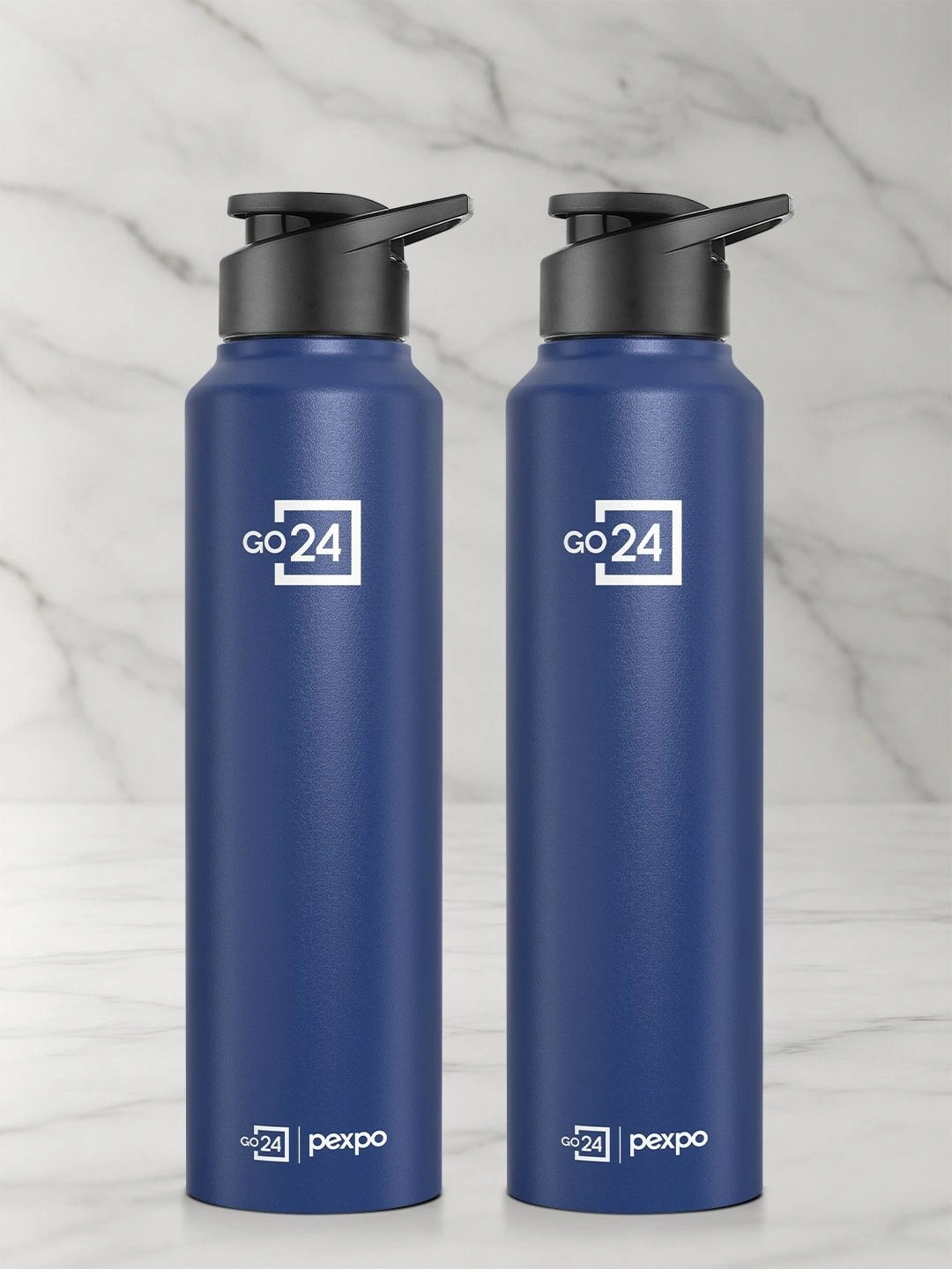 Go24 Chromo-Xtreme Navy Blue Solid Stainless Steel Spill Proof 2 Piece Water Bottle - 1L