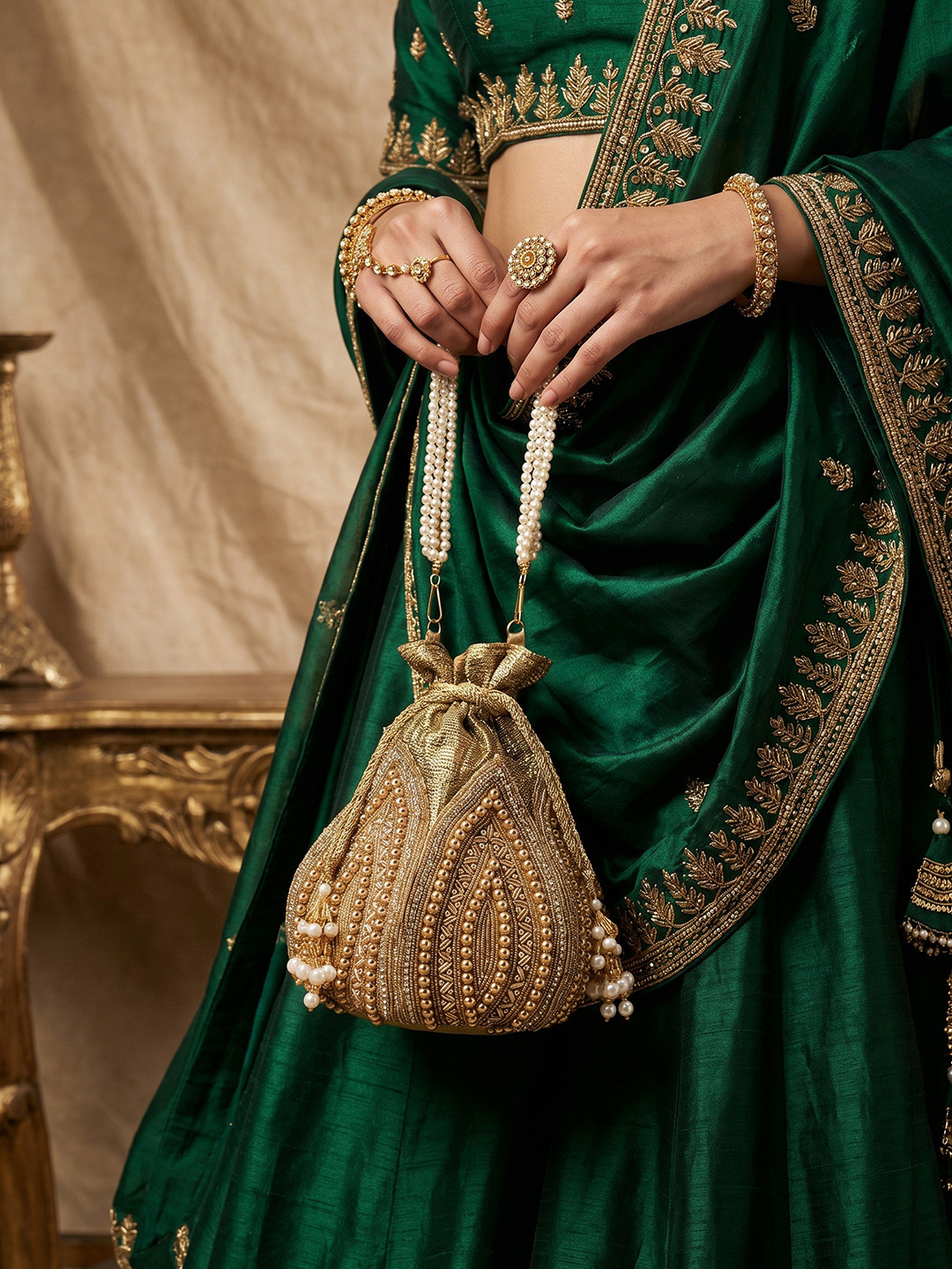 Anouk Embellished Tasselled Potli Clutch