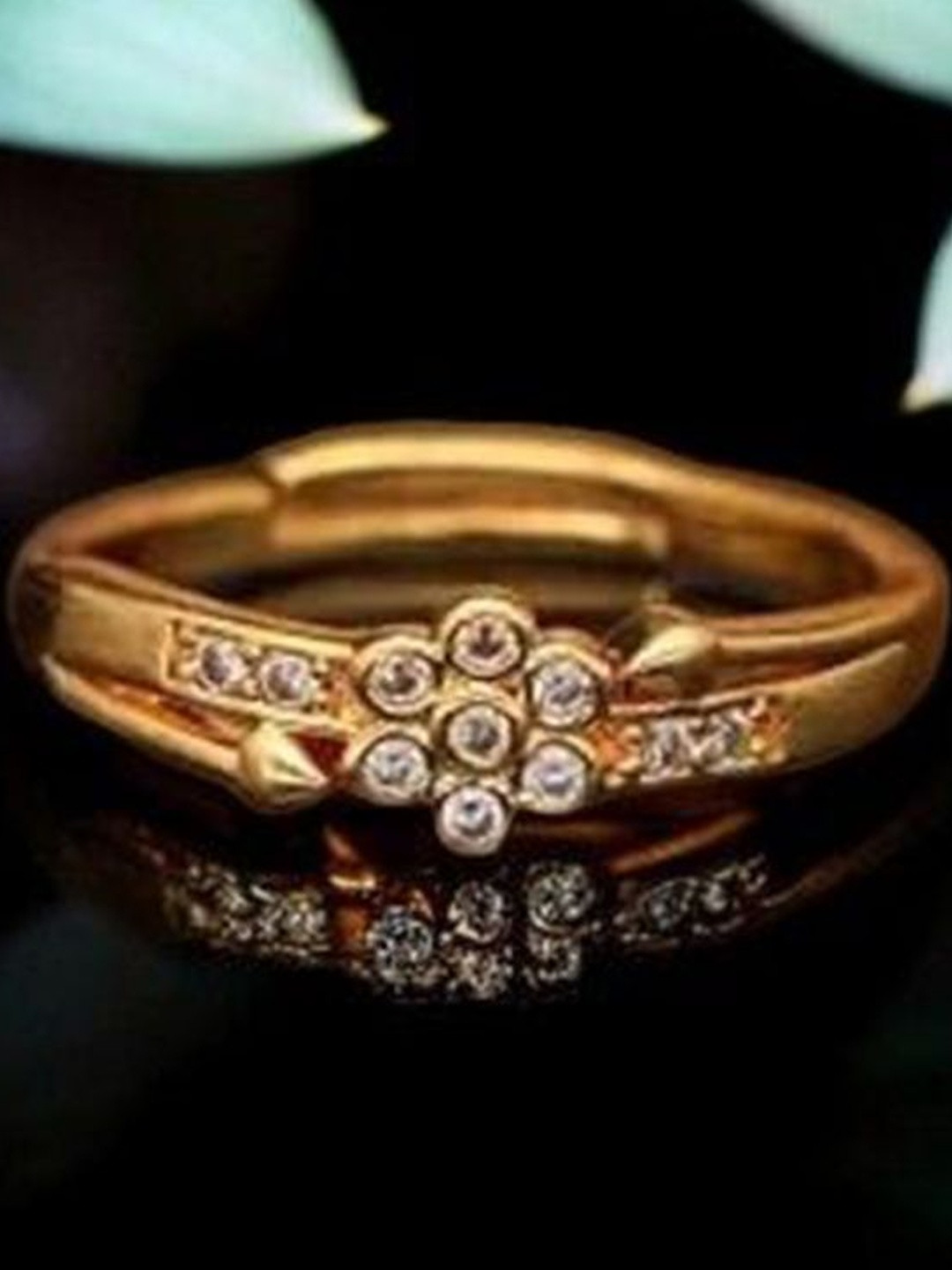 Anouk Women White & Gold-Plated American Diamond Stone Brass Adjustable Finger Ring