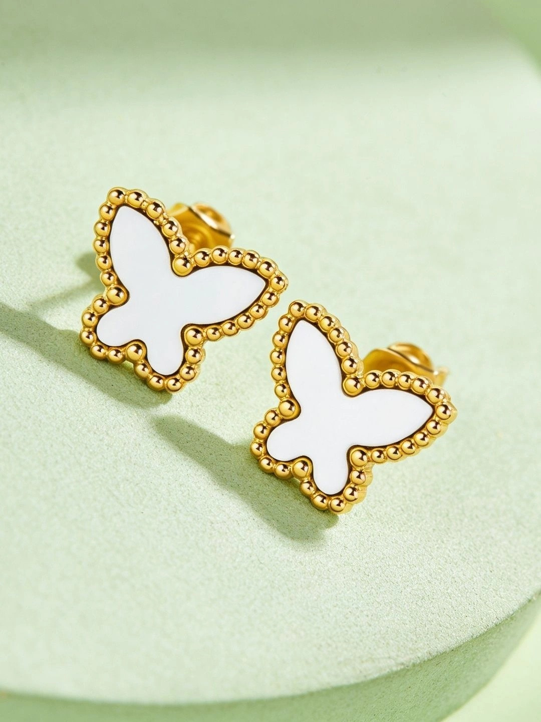 ELRA 18k Gold Plated Stainless Steel Waterproof & Anti-Tarnish Ivory Flutter Studs