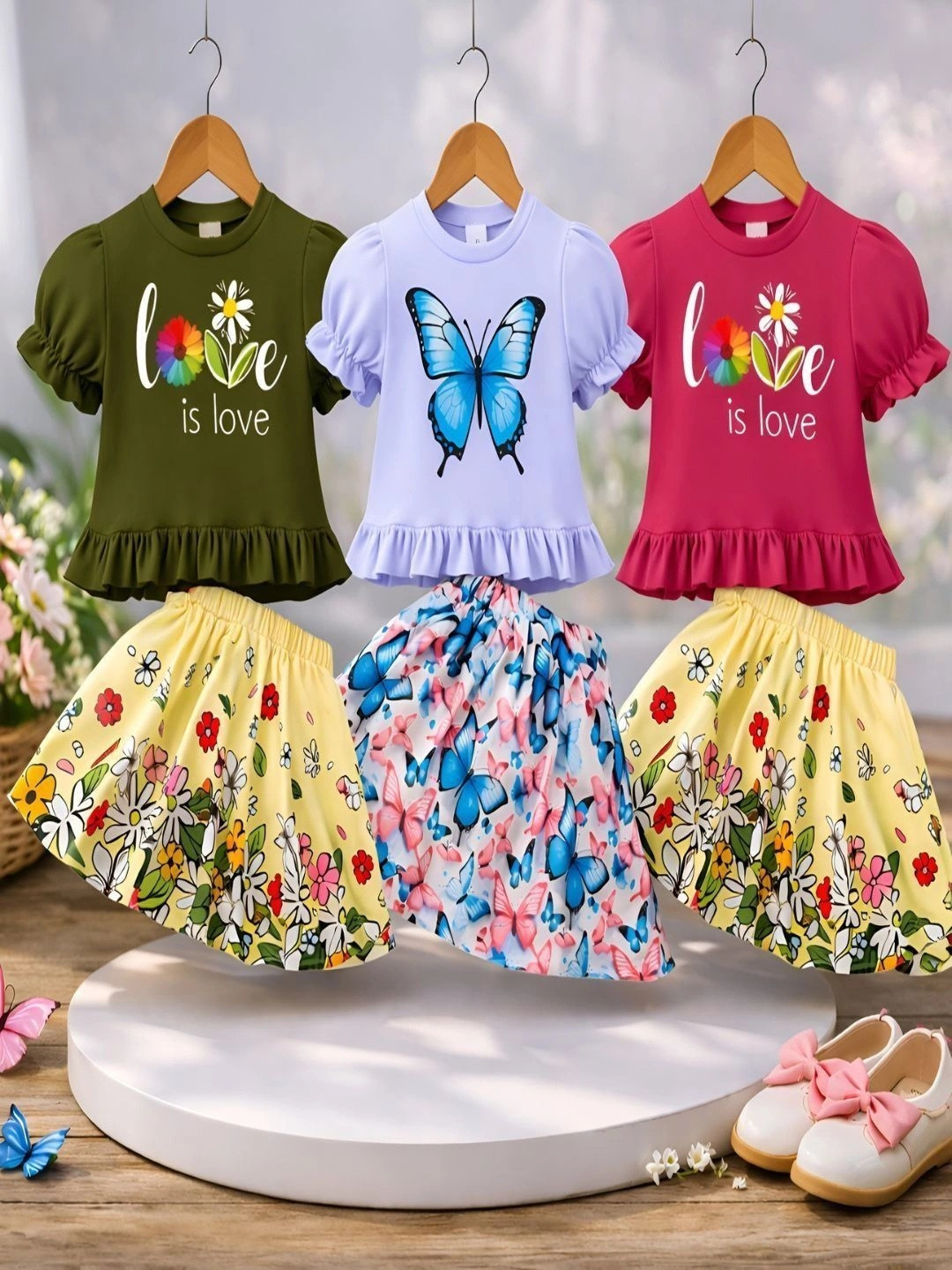 PY PINKYOU Girls Printed T-shirt with Skirt
