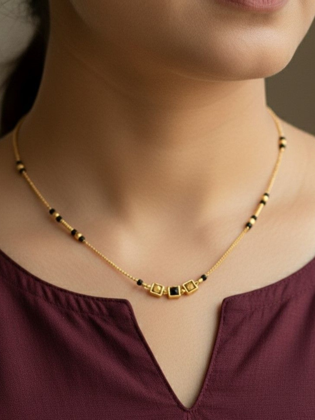 Anouk Gold-Plated Artificial Stones and Beads Mangalsutra