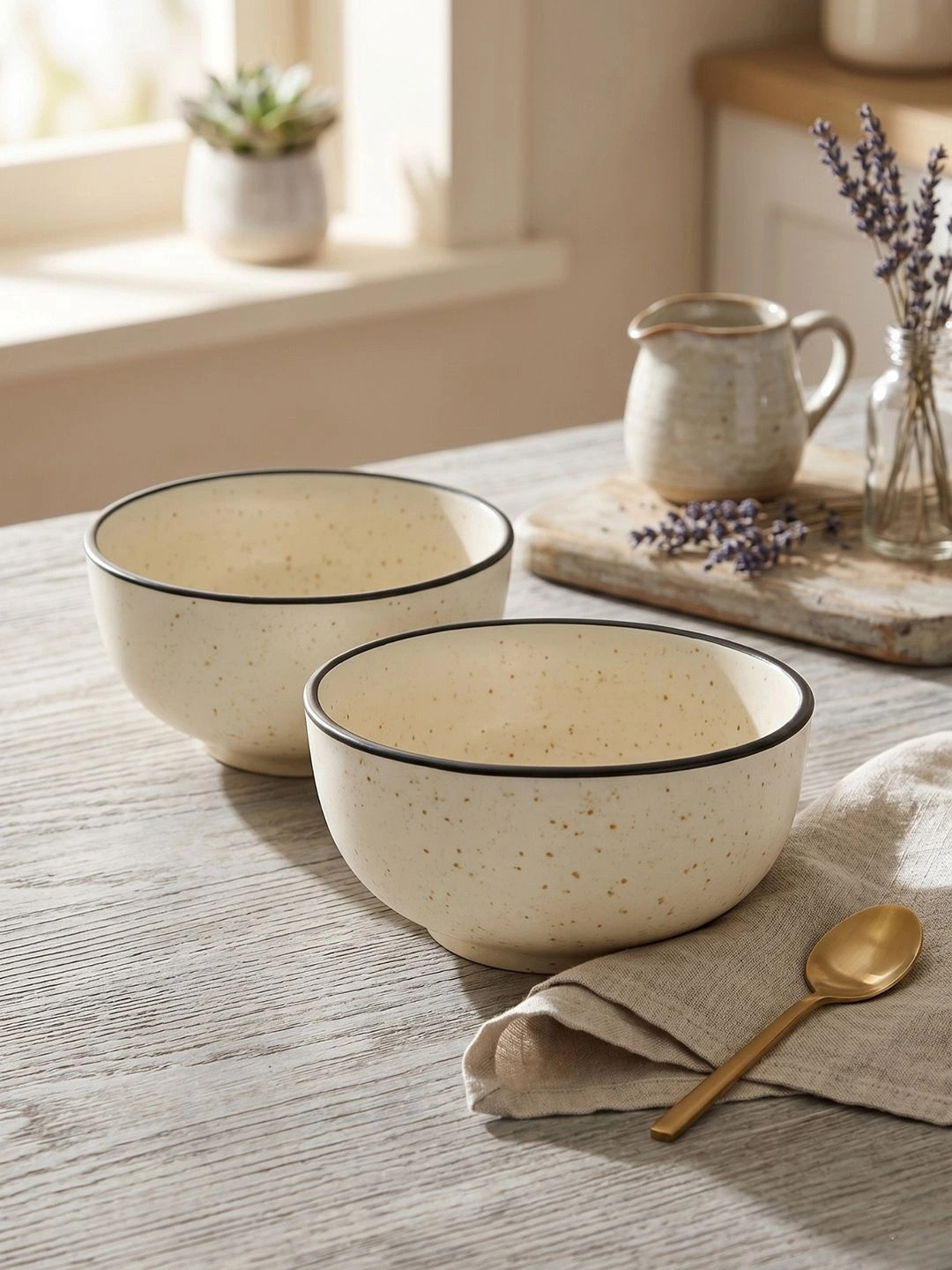 YELONA Off White 2 Pieces Dishwasher & Microwave Safe Ceramic Serving Bowl