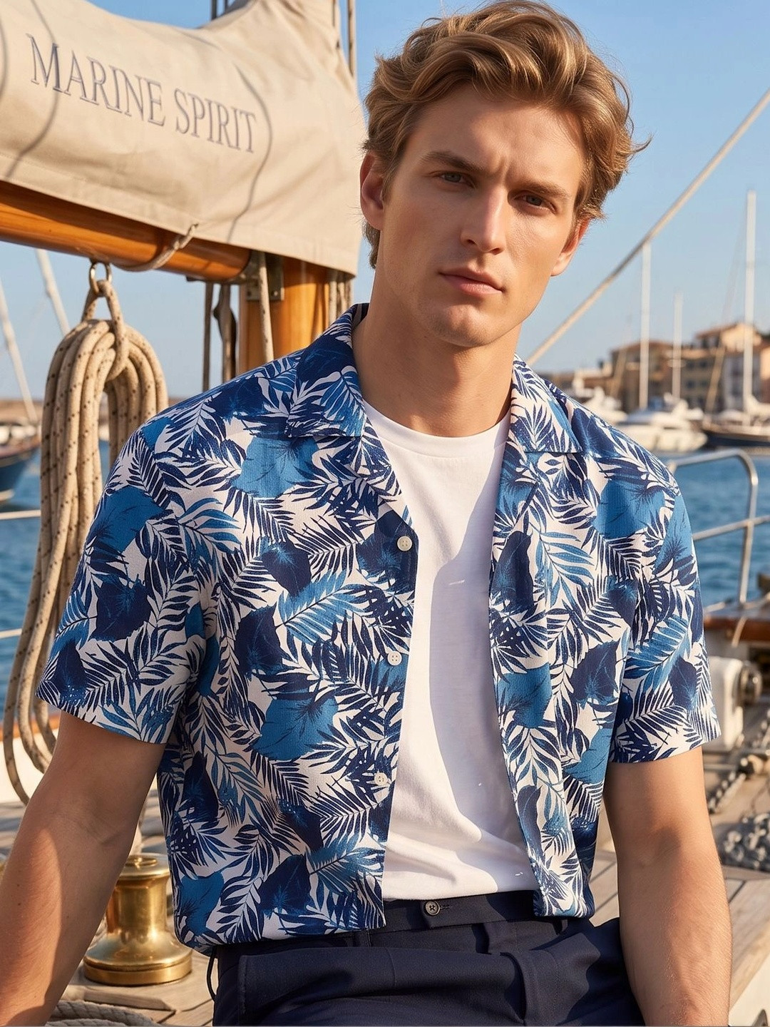 Hancock Men Relaxed Tropical Printed Casual Resort Shirt