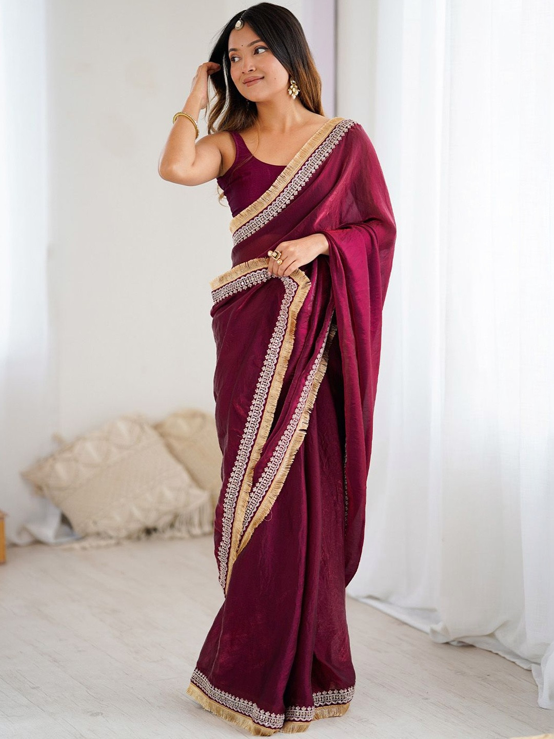 Anouk Embellished Embroidered Satin Designer Saree