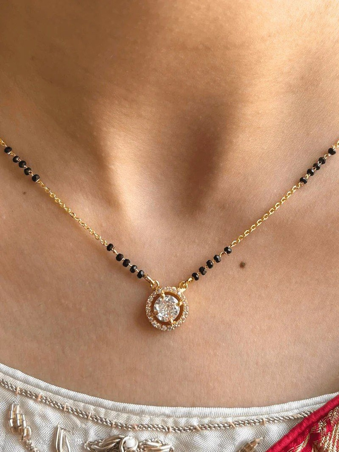Anouk Women Gold-Plated Black Artificial Stones and Beads Mangalsutra