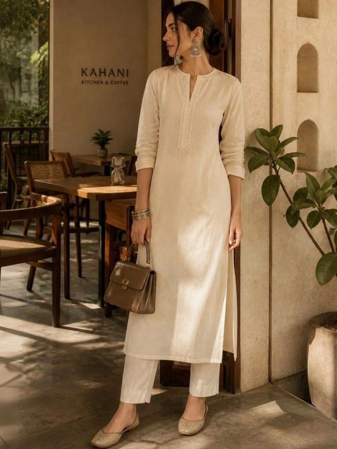 all about you Women Regular Thread Work Pure Cotton Kurta with Trousers