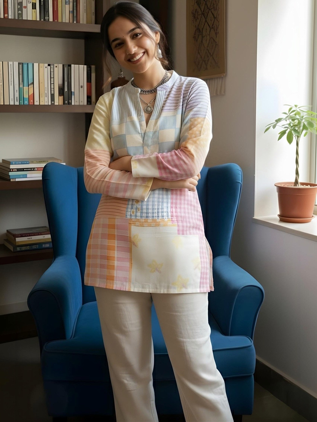 Anouk Mirage Geometric Woven Design Pure Cotton Kurti