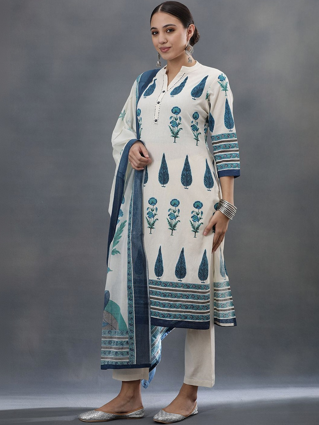 Anouk Women Ethnic Motifs Printed Regular Pure Cotton Kurta with Trousers & With Dupatta