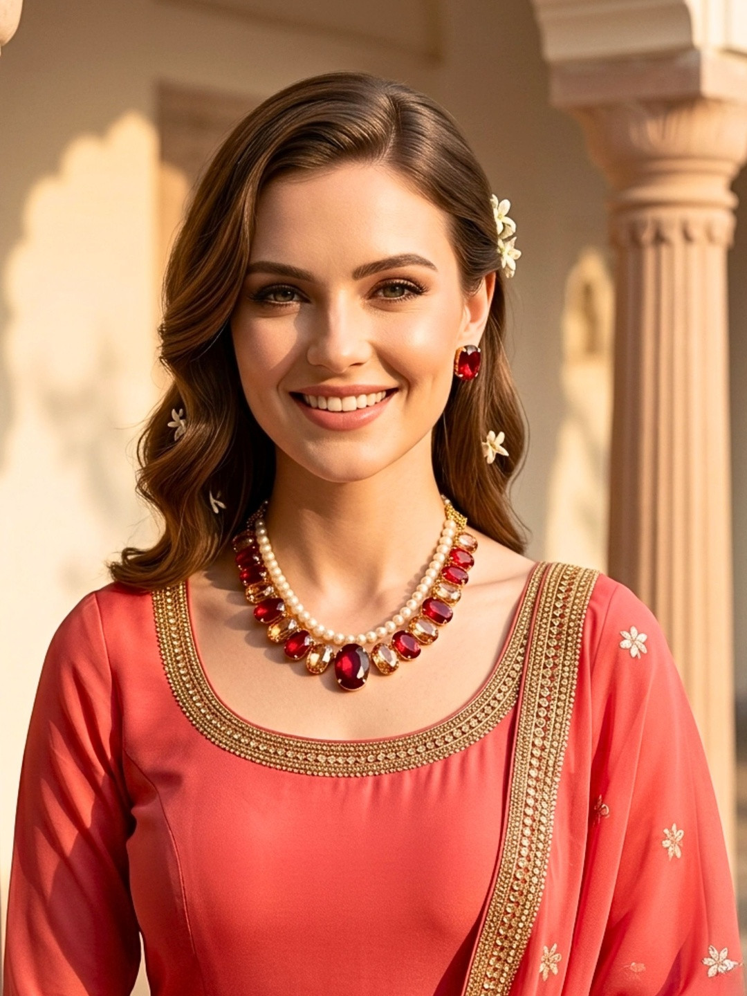Anouk Gold-Plated Choker Cubic Zirconia Necklace and Earrings