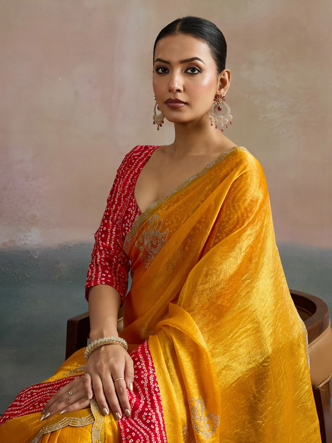 Anouk Yellow Pure Chiffon Sarees