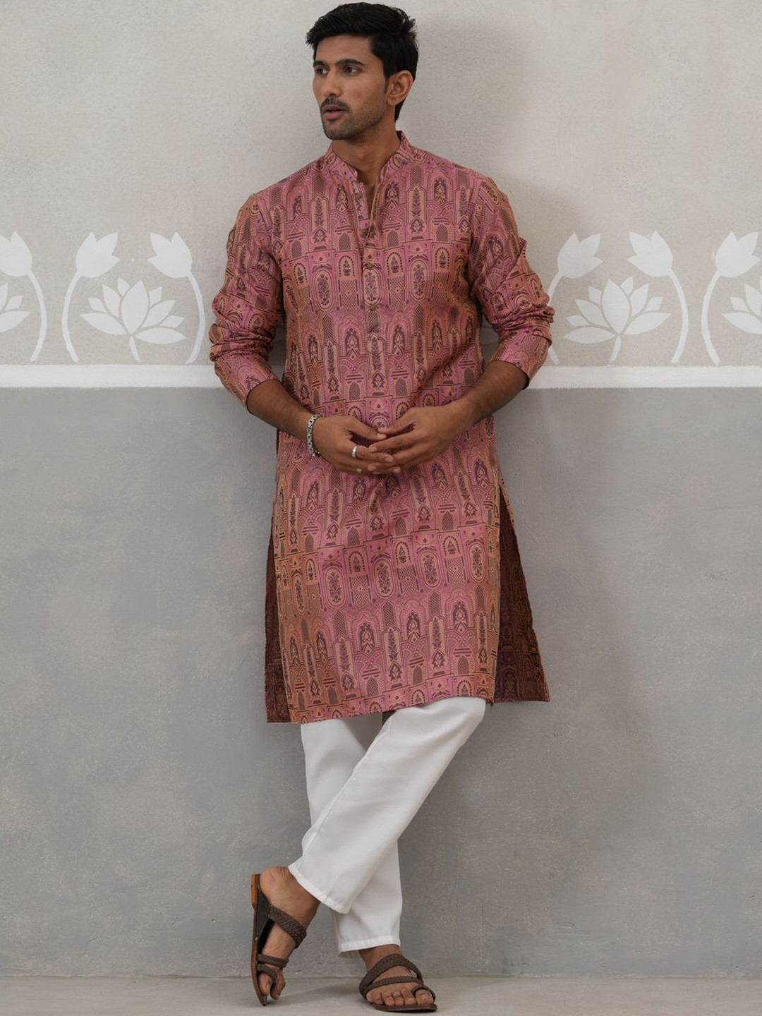 Anouk Men Ethnic Motifs Printed Mandarin Collar Straight Kurta with Pyjamas