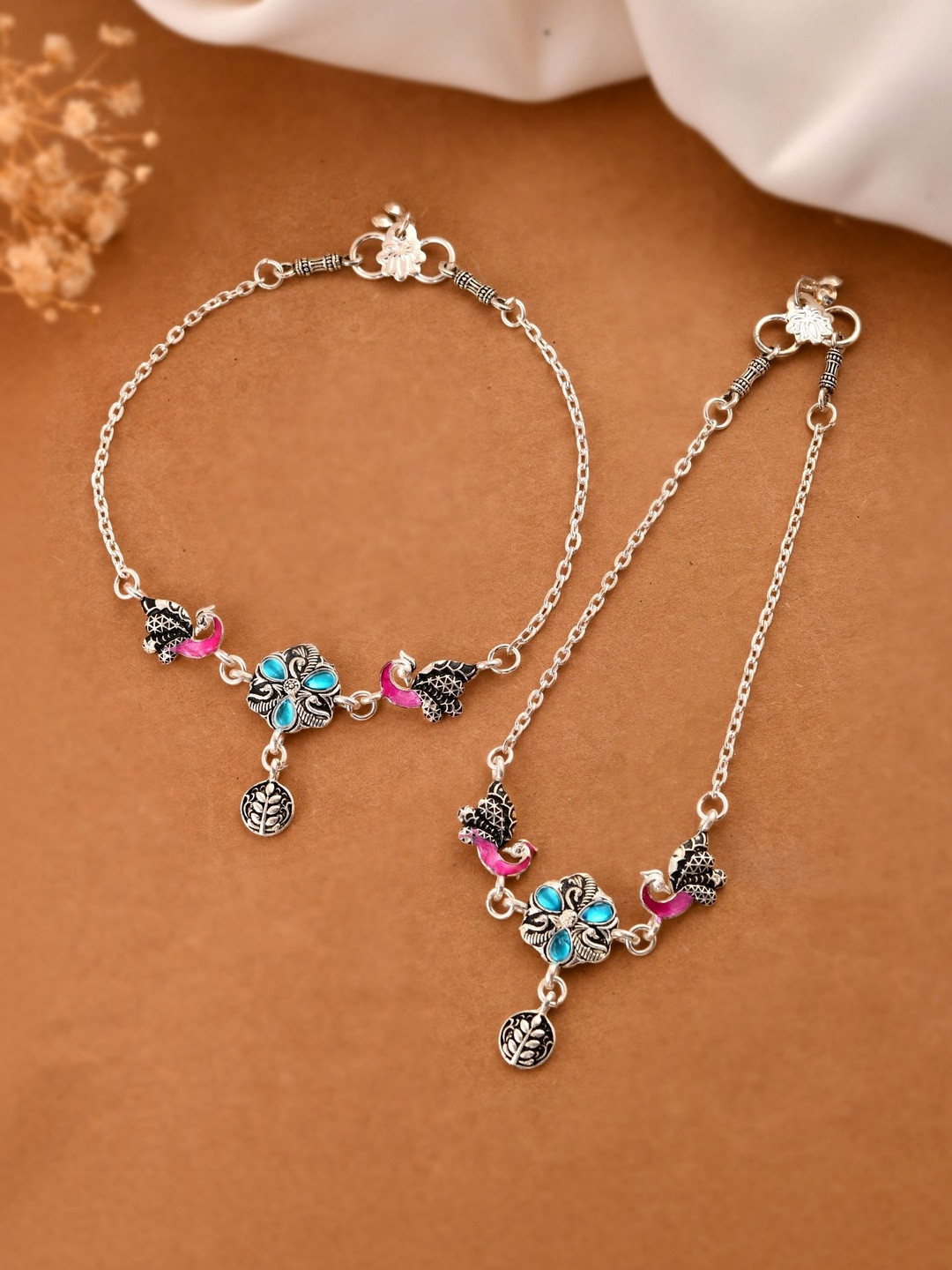 Anouk Silver-Plated Artificial Stones and Beads Anklet