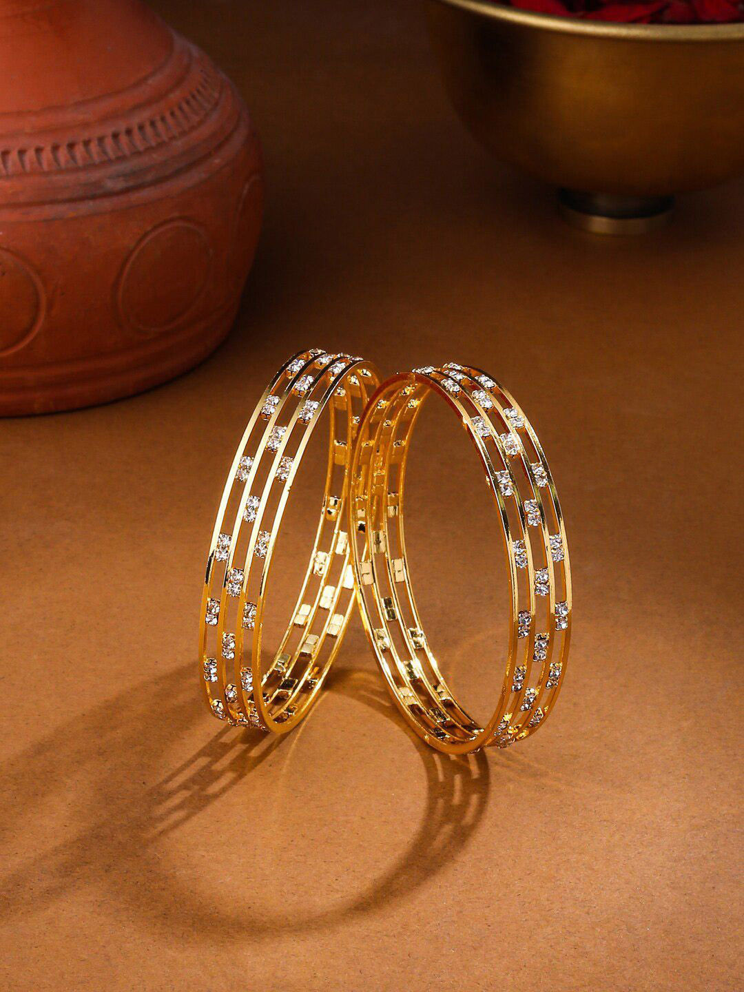 Anouk Set Of 2 Gold-Plated Cubic Zirconia-Studded Bangles