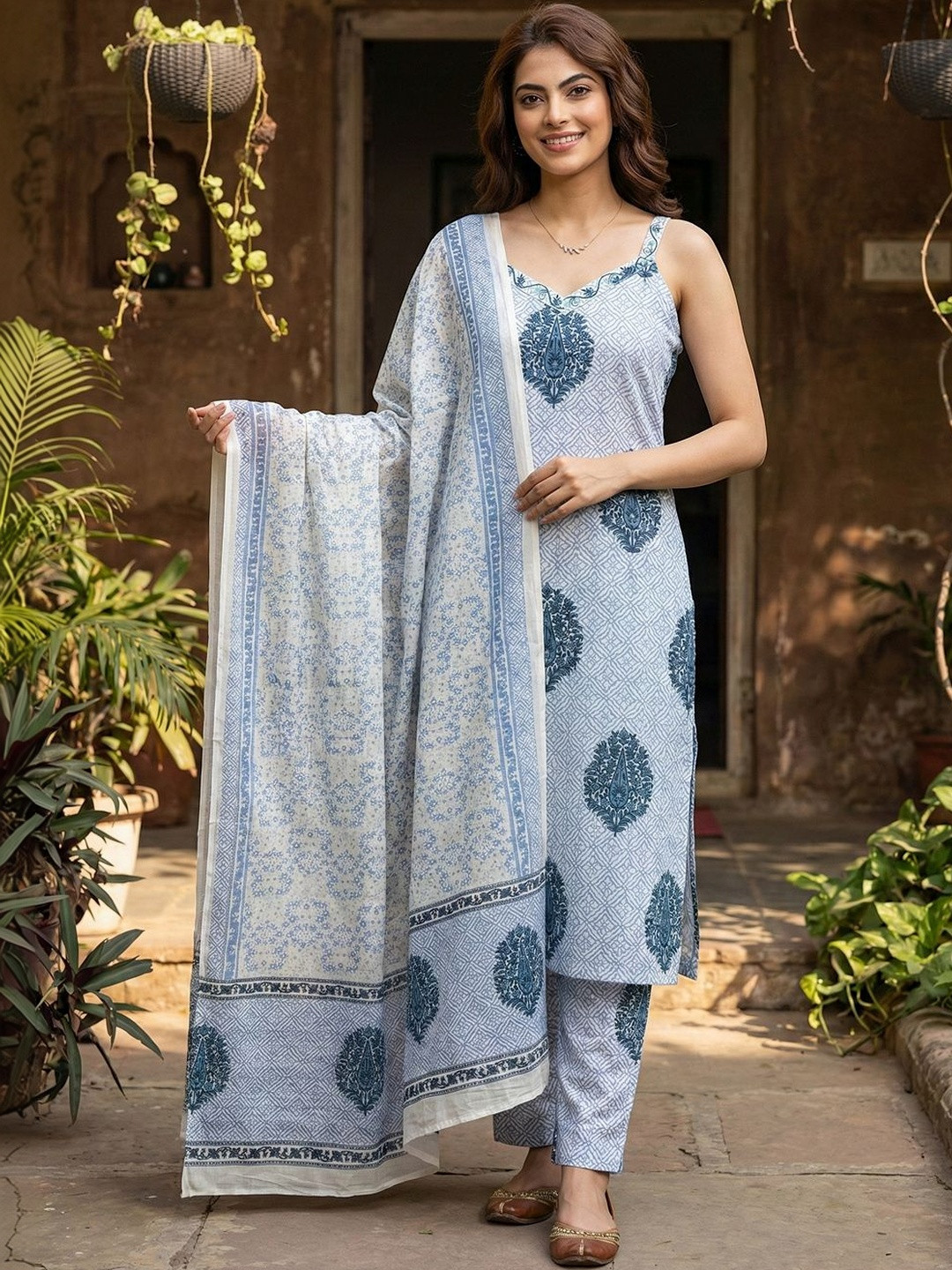 Anouk Women Ethnic Motifs Printed Regular Pure Cotton Kurta with Trousers & With Dupatta