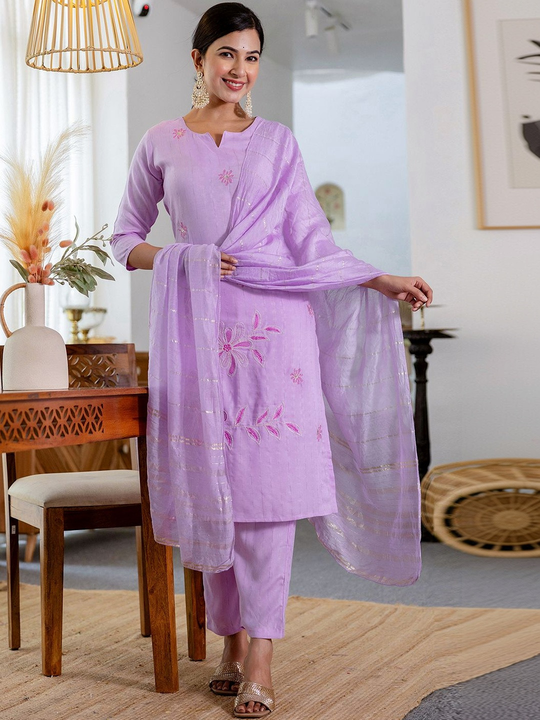 Anouk Mirage Women Ethnic Motifs Embroidered Regular Kurta with Trousers & With Dupatta