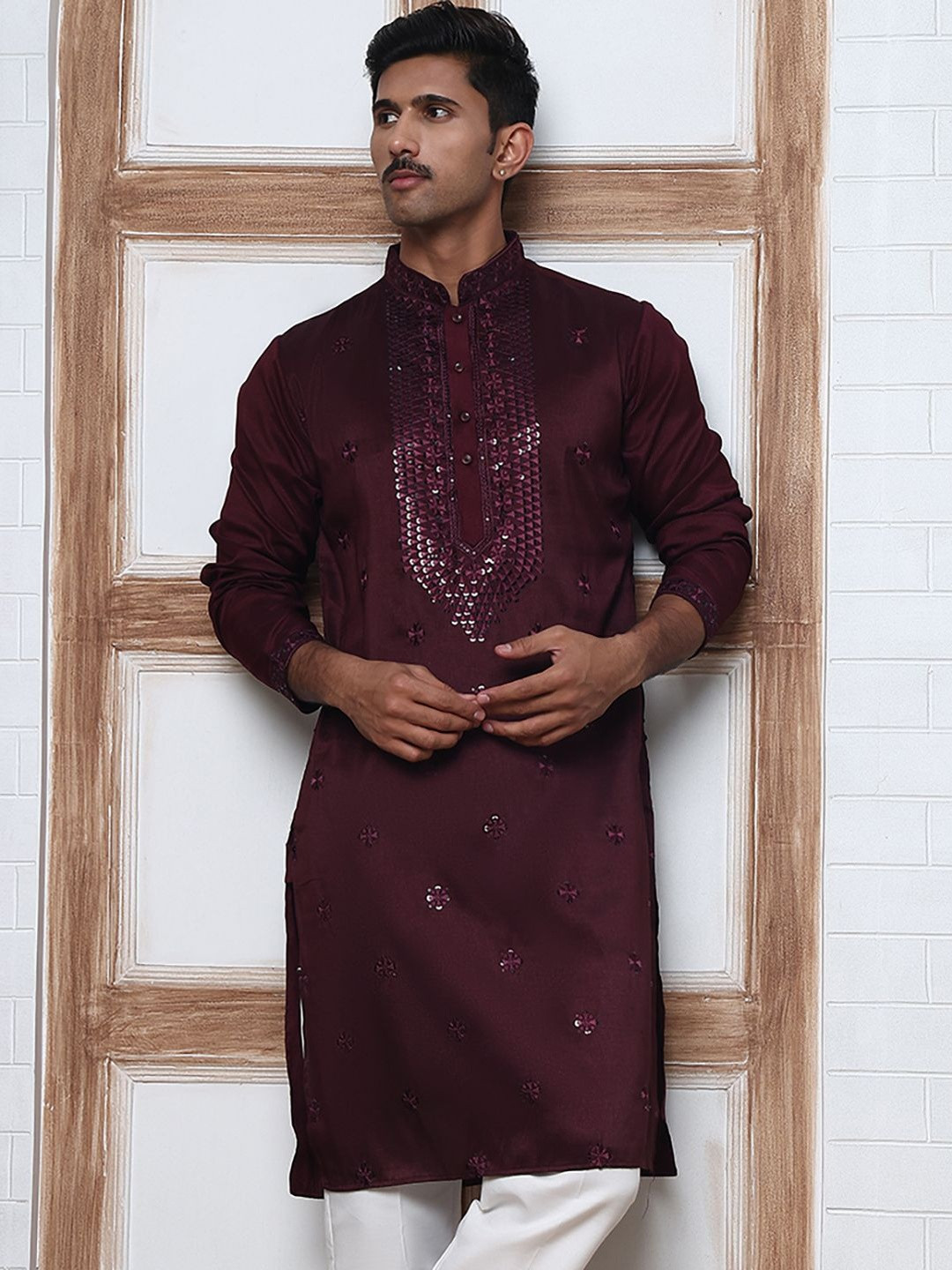 Anouk Men Geometric Embroidered Chikankari Kurta