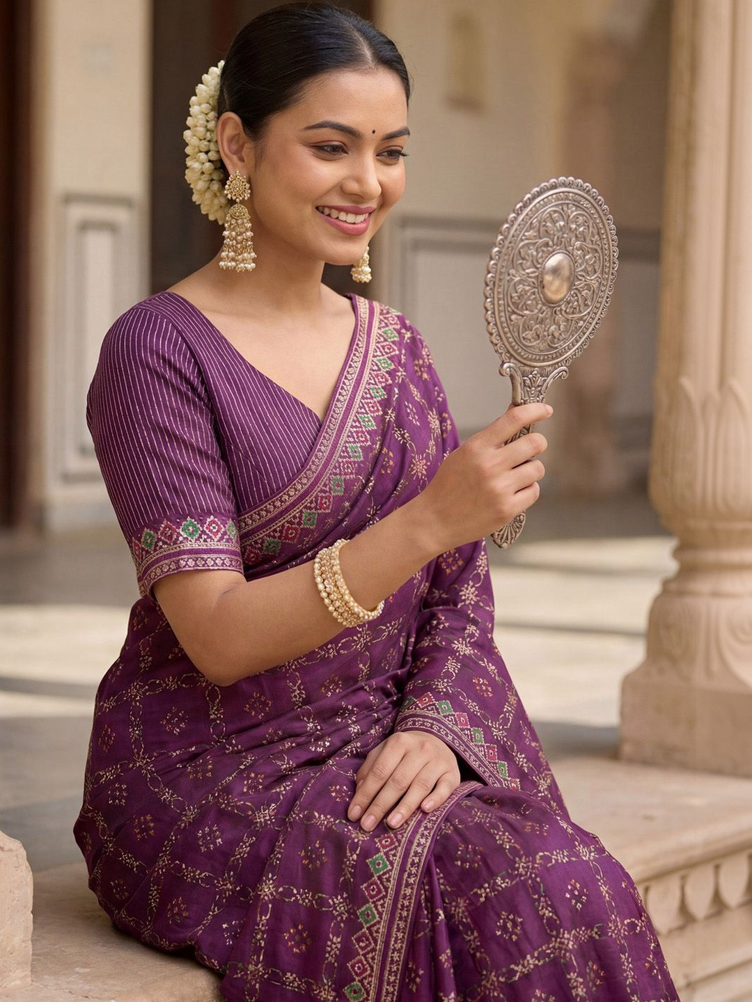 Anouk Ethnic Motifs Zari Poly Georgette Saree