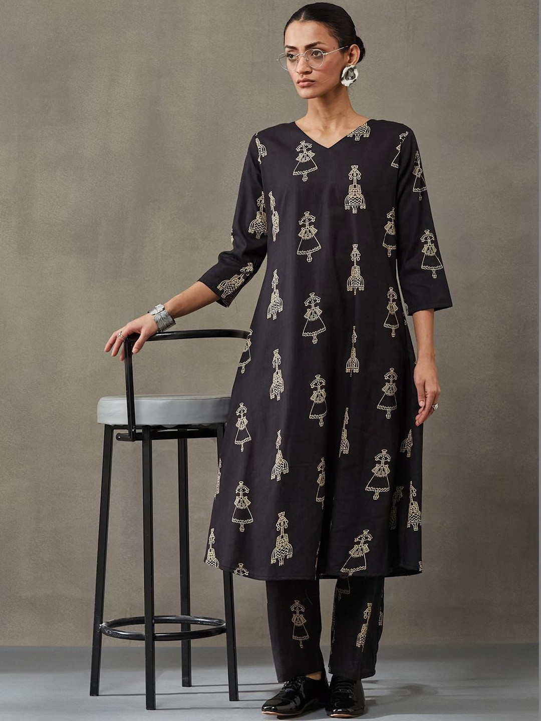 Anouk Women Ethnic Motifs Printed Empire Pure Cotton Kurta with Trousers
