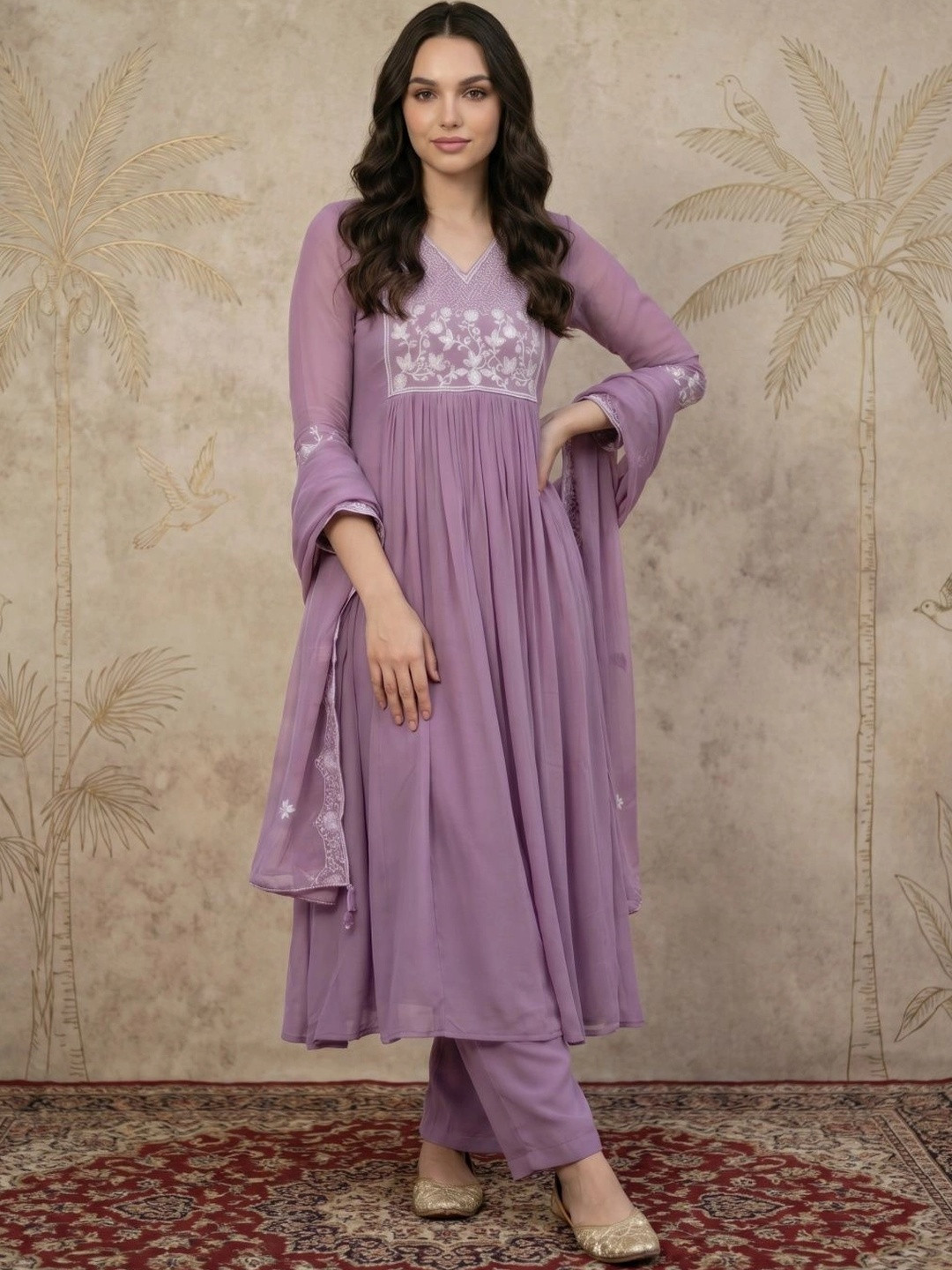 Sangria Women Ethnic Motifs Embroidered Empire Thread Work Kurta with Trousers & With Dupatta