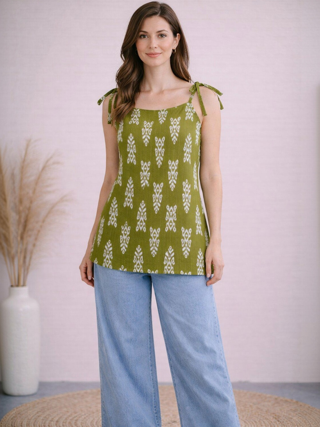 Anouk Mirage Ethnic Motifs Printed Square Neck Pure Cotton Kurti