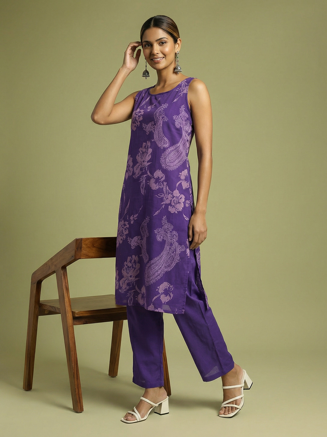 Anouk Paisley Printed Regular Pure Cotton Kurta with Trousers